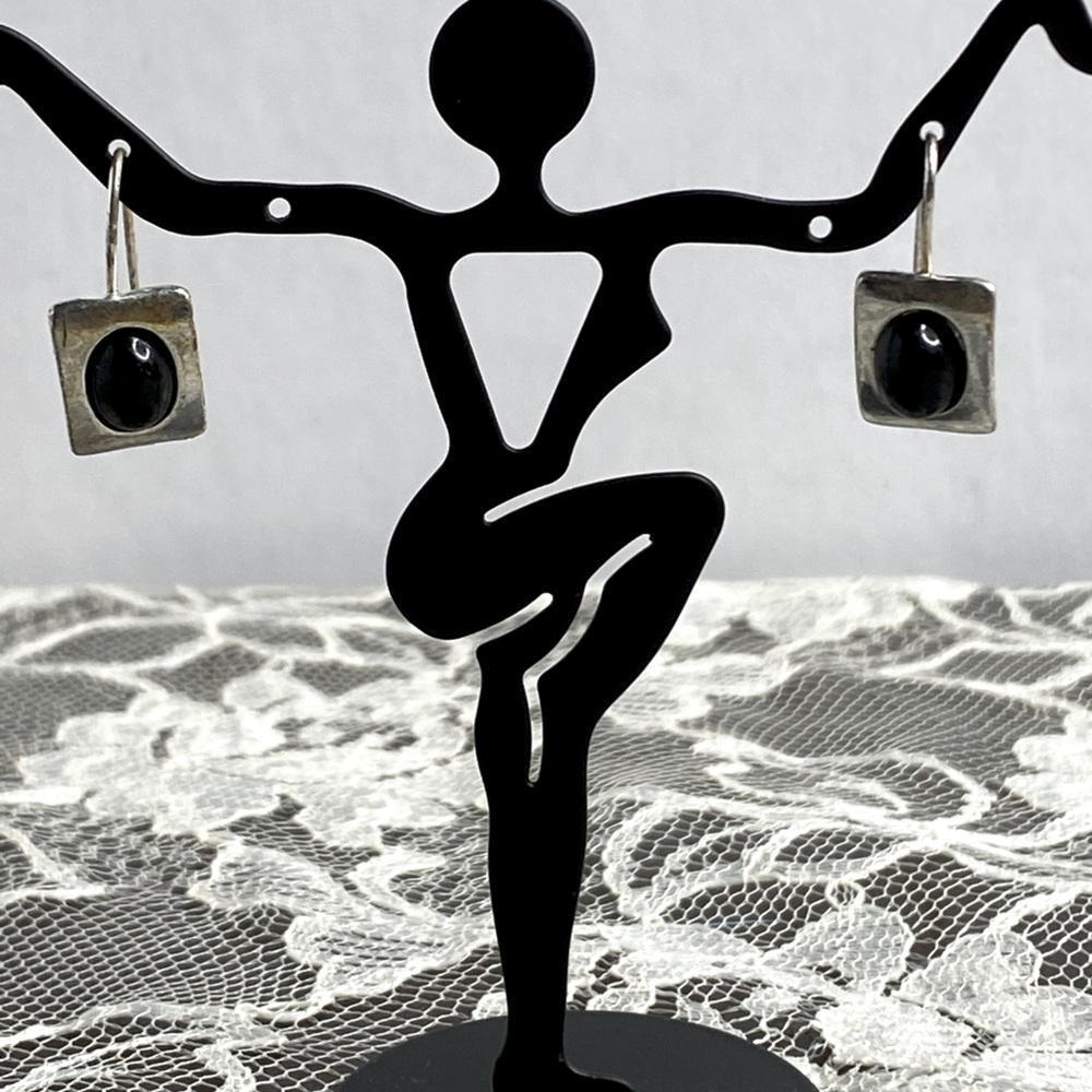 Black & Silver Square Earrings - Vintage